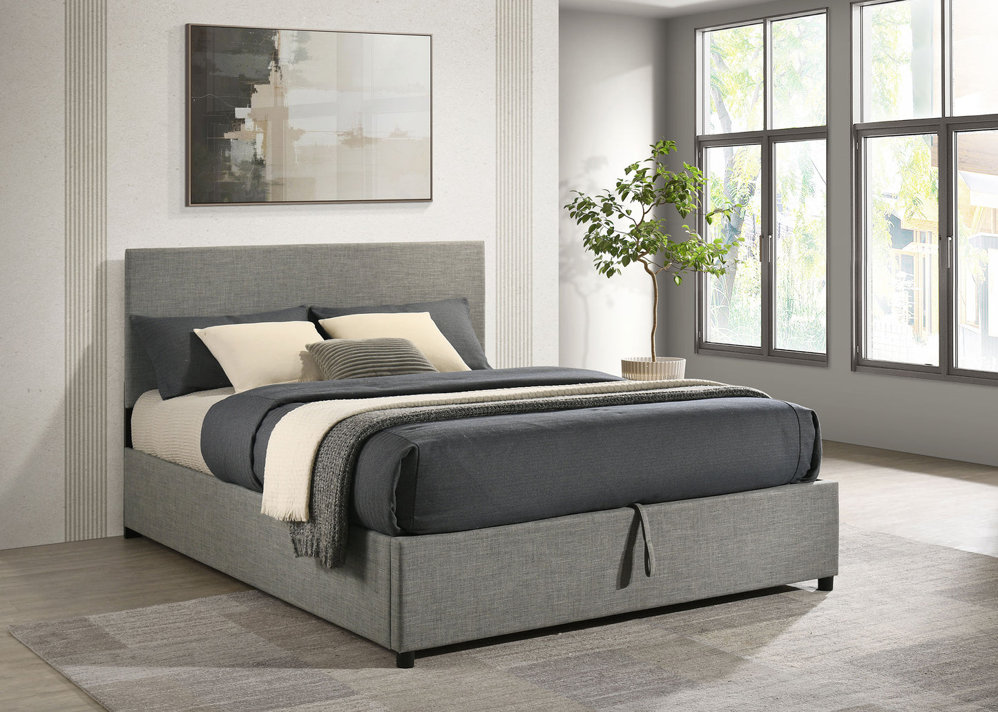 Reeves Upholstered Eastern King Lift-Top Storage Platform Bed Grey