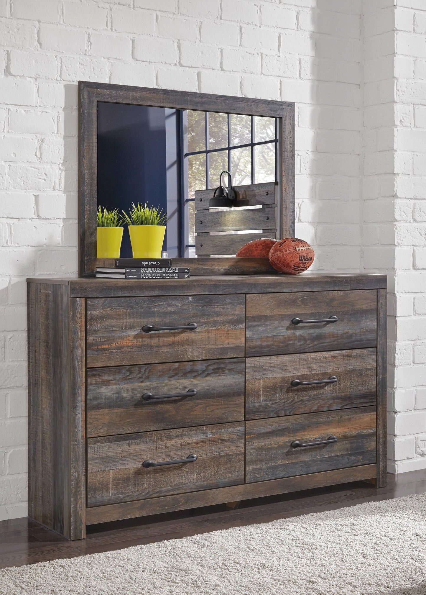 Drystan Queen Panel Bed with 4 Storage Drawers, Dresser, Mirror, Chest and Nightstand