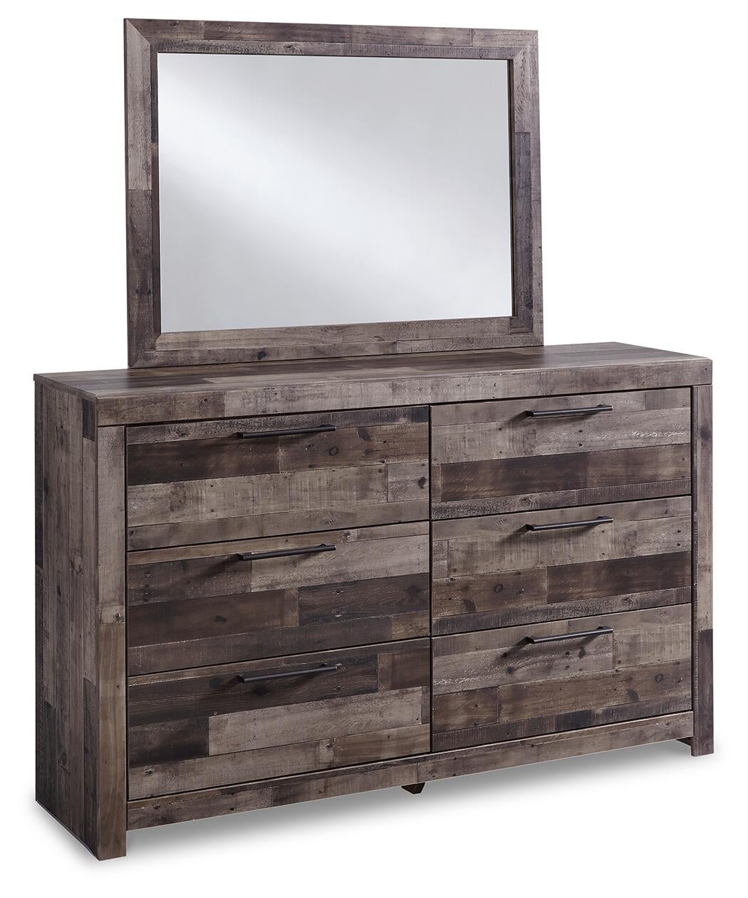 Derekson Full Panel Headboard Bed with Mirrored Dresser, Chest and Nightstand