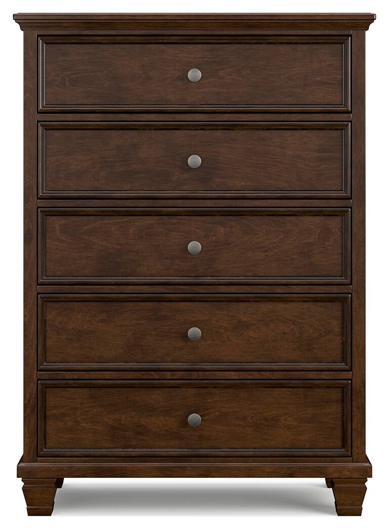 Danabrin Queen Panel Bed with Mirrored Dresser, Chest and Nightstand