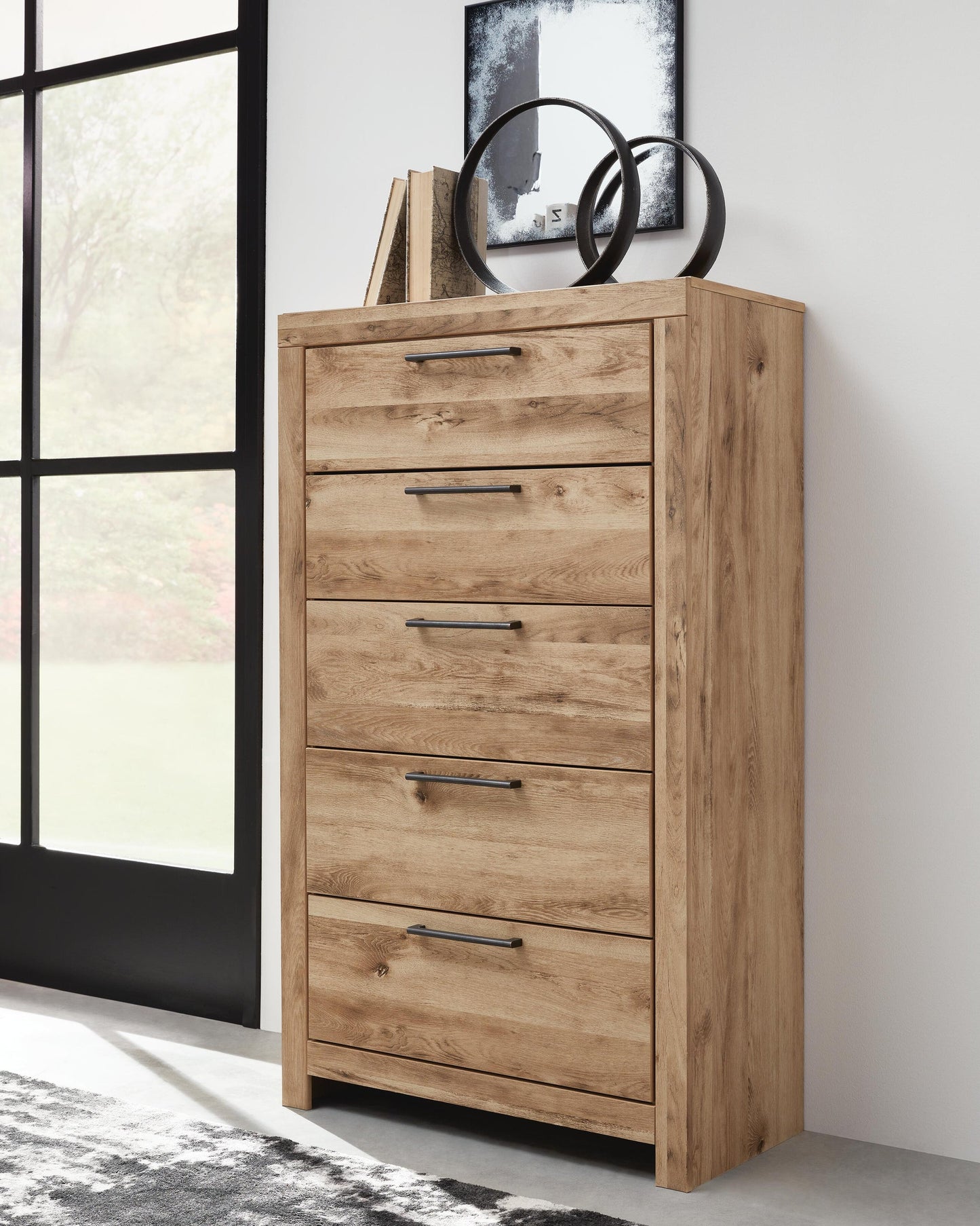 Hyanna Queen Panel Bed with 2 Side Storage, Dresser, Mirror, Chest and Nightstand