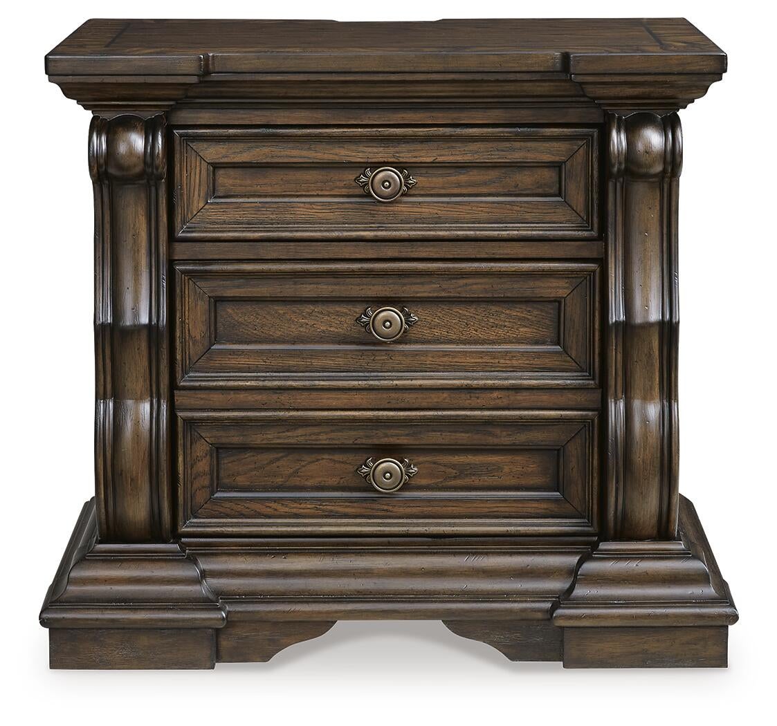 Maylee California King Upholstered Bed with Mirrored Dresser and Nightstand