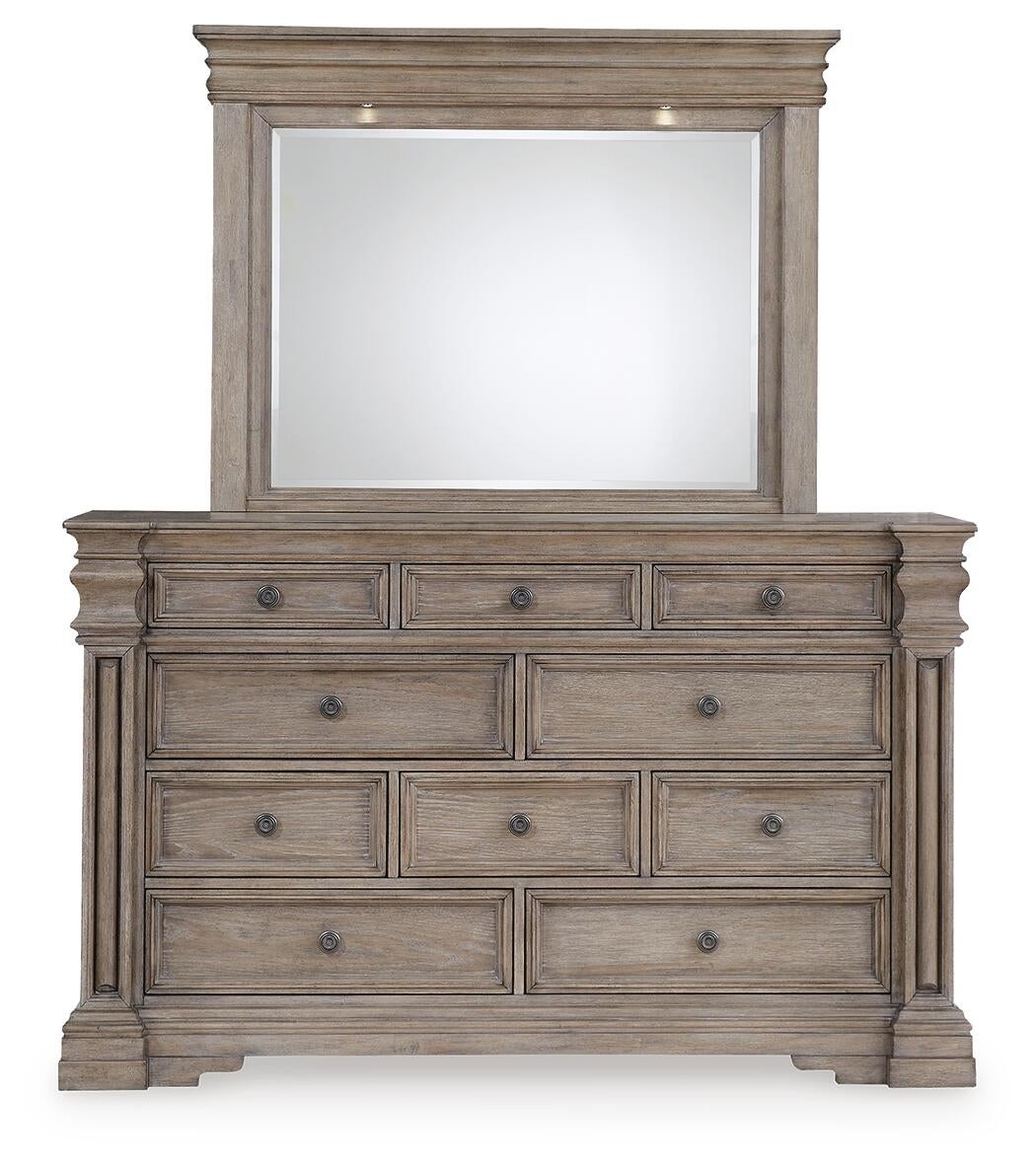 Blairhurst California King Panel Bed with Mirrored Dresser and Nightstand