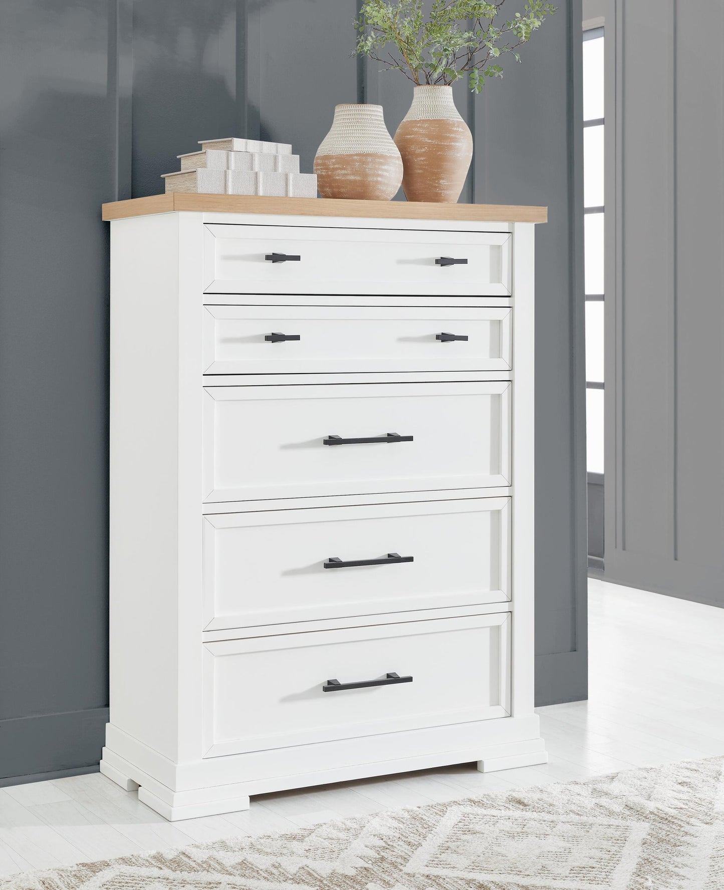 Ashbryn California King Panel Storage Bed, Dresser, Mirror, Chest and Nightstand