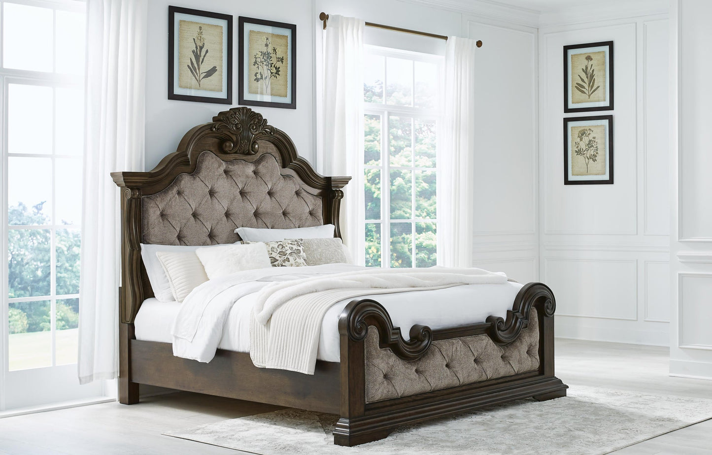 Maylee King Upholstered Bed with Mirrored Dresser