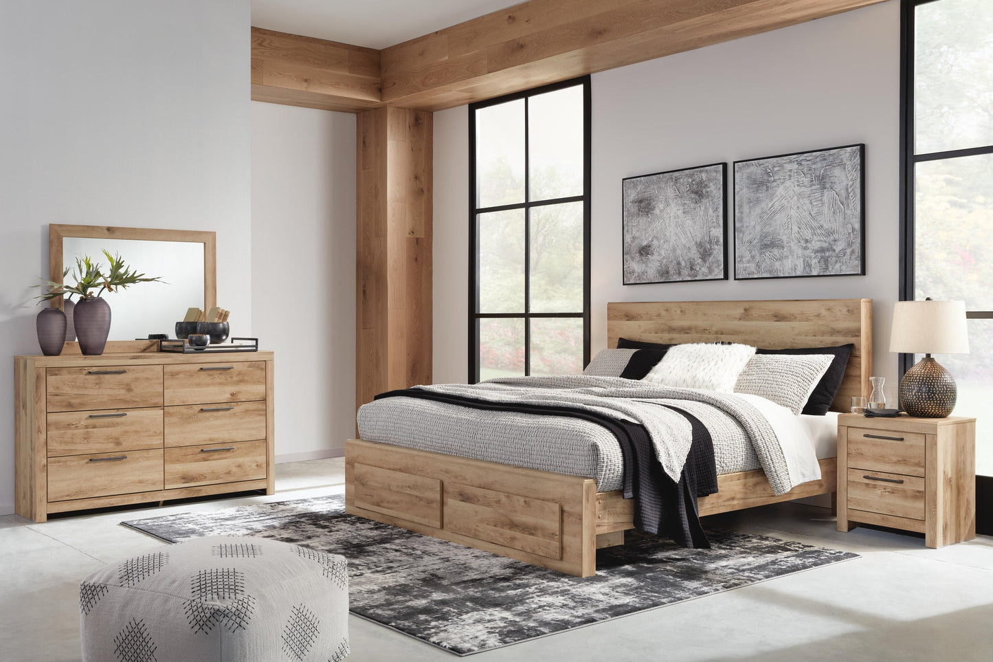 Hyanna Queen Panel Storage Bed, Dresser and Mirror