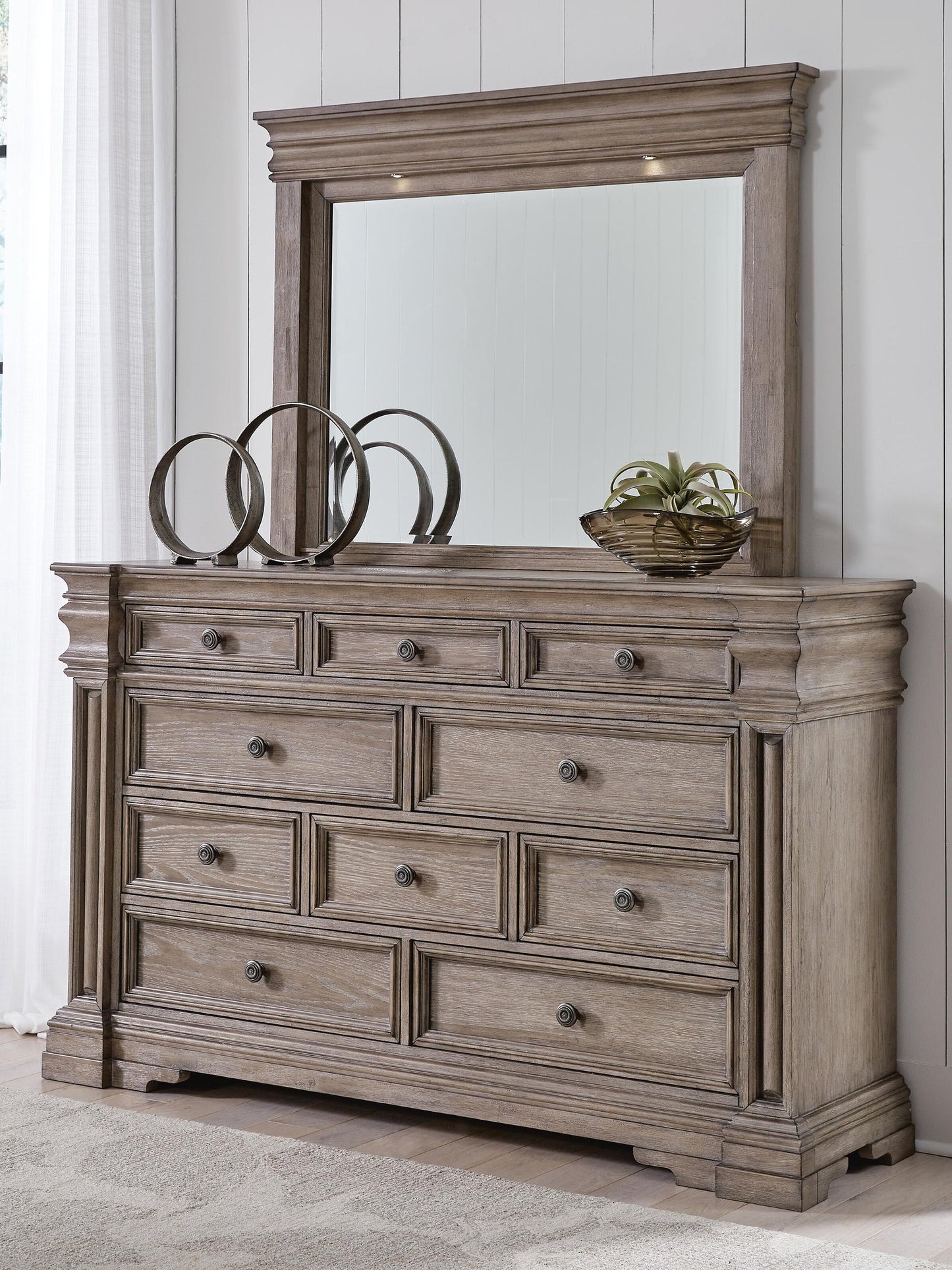 Blairhurst California King Panel Bed, Dresser, Mirror, Chest and Nightstand