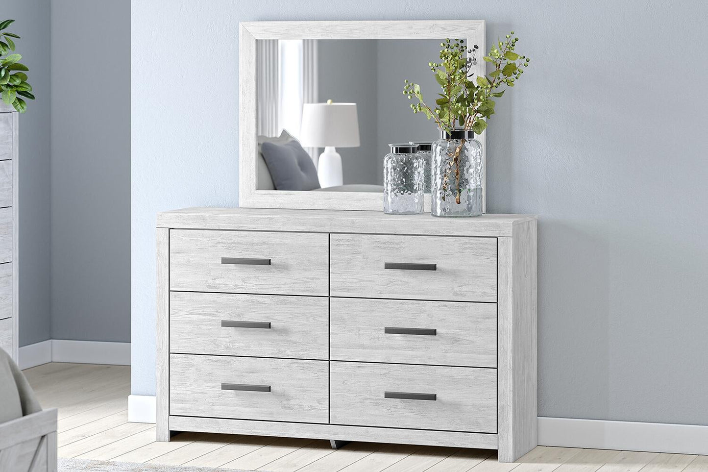 Cayboni King Panel Bed with Mirrored Dresser