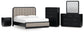 Rowanbeck King Upholstered Panel Bed, Dresser, Mirror, Chest and Nightstand
