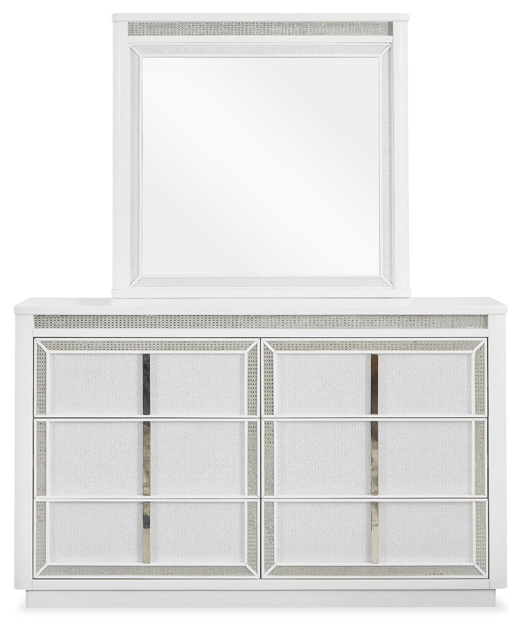 Chalanna Queen Upholstered Storage Bed with Mirrored Dresser