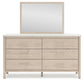 Cadmori Queen Upholstered Panel Bed with Mirrored Dresser and Nightstand