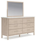 Cadmori Queen Upholstered Panel Bed with Mirrored Dresser and Nightstand