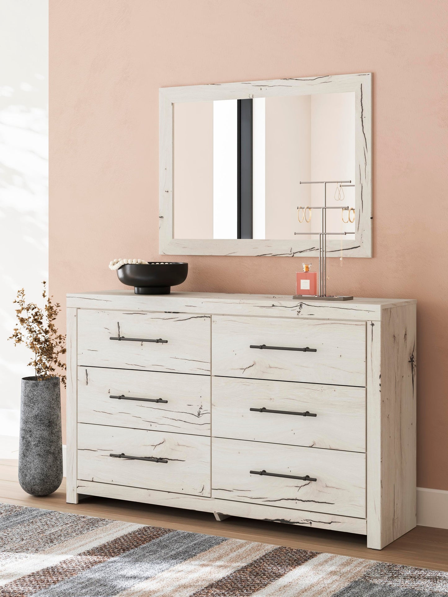 Lawroy King Panel Bed with Storage, Dresser and Mirror