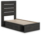 Delmorta Twin Panel Bed with Storage, Dresser, Mirror, Chest and Nightstand