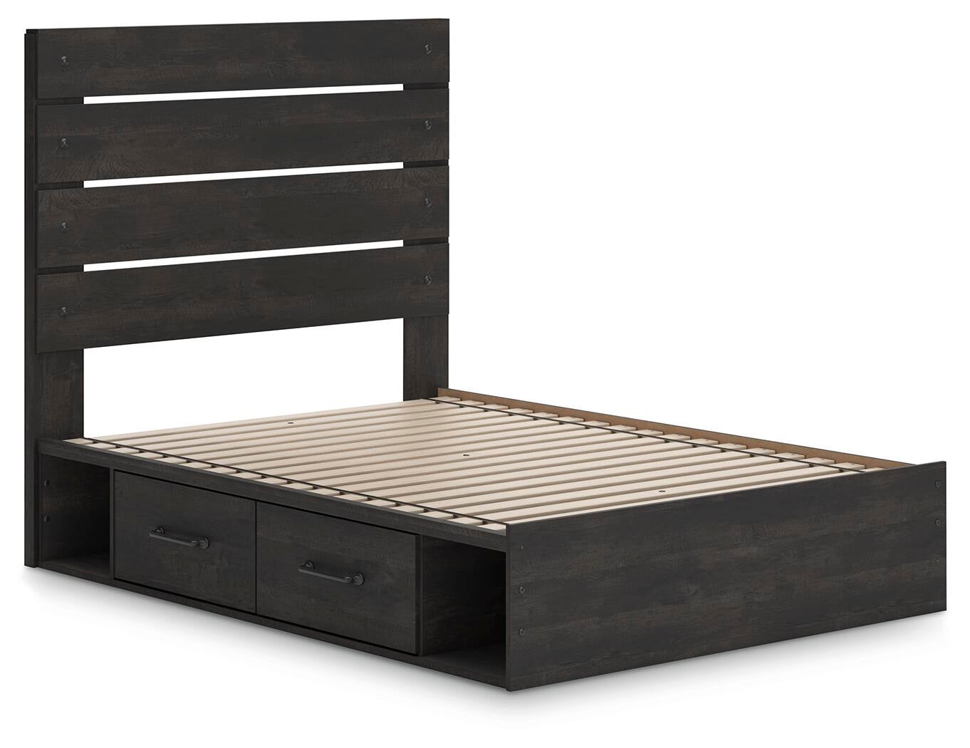 Delmorta Full Panel Bed with Storage, Dresser and Mirror