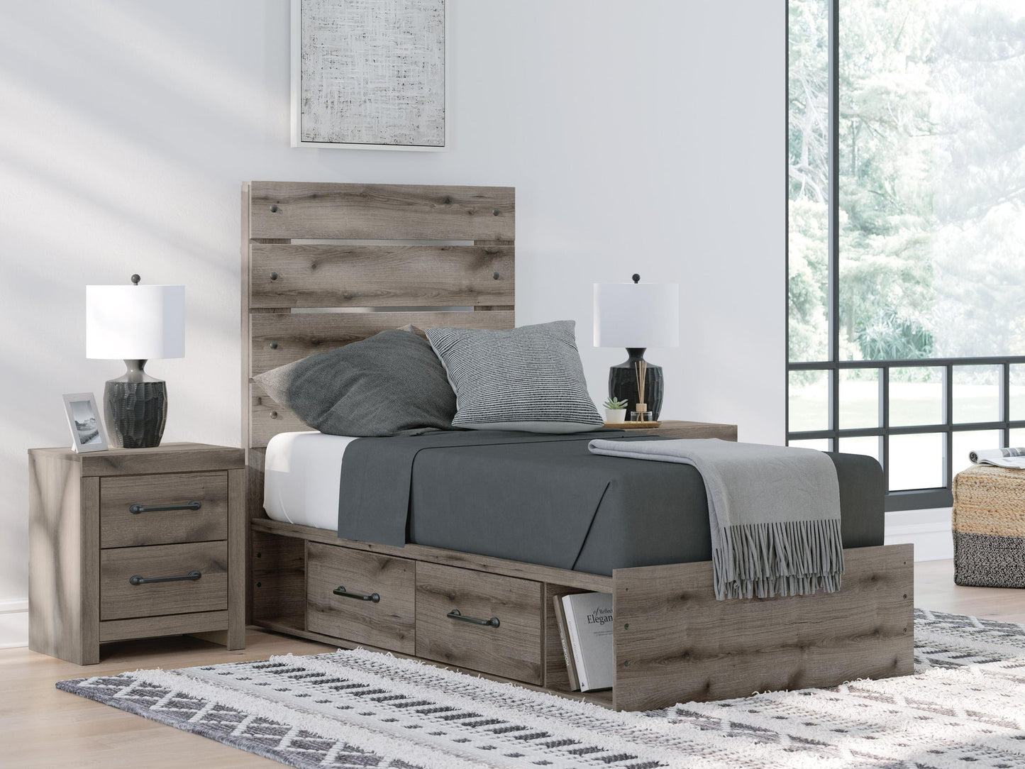 Urbanoore Twin Panel Storage Bed, Dresser, Mirror, Chest and Nightstand
