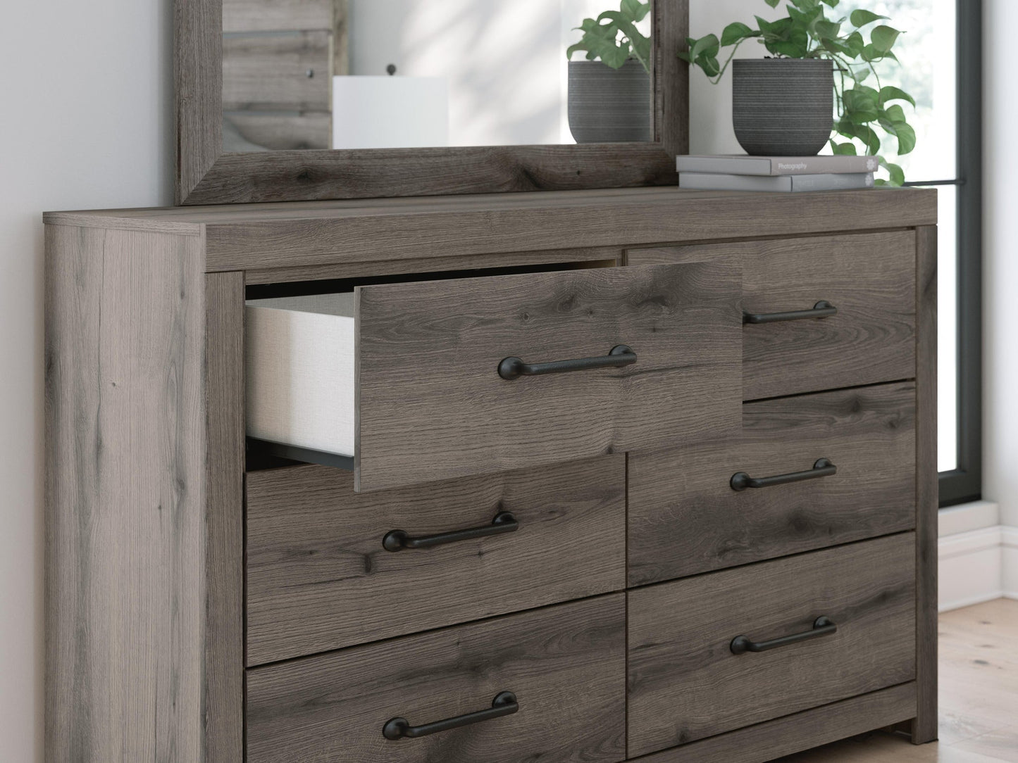 Urbanoore Twin Panel Bed with Storage, Dresser and Mirror