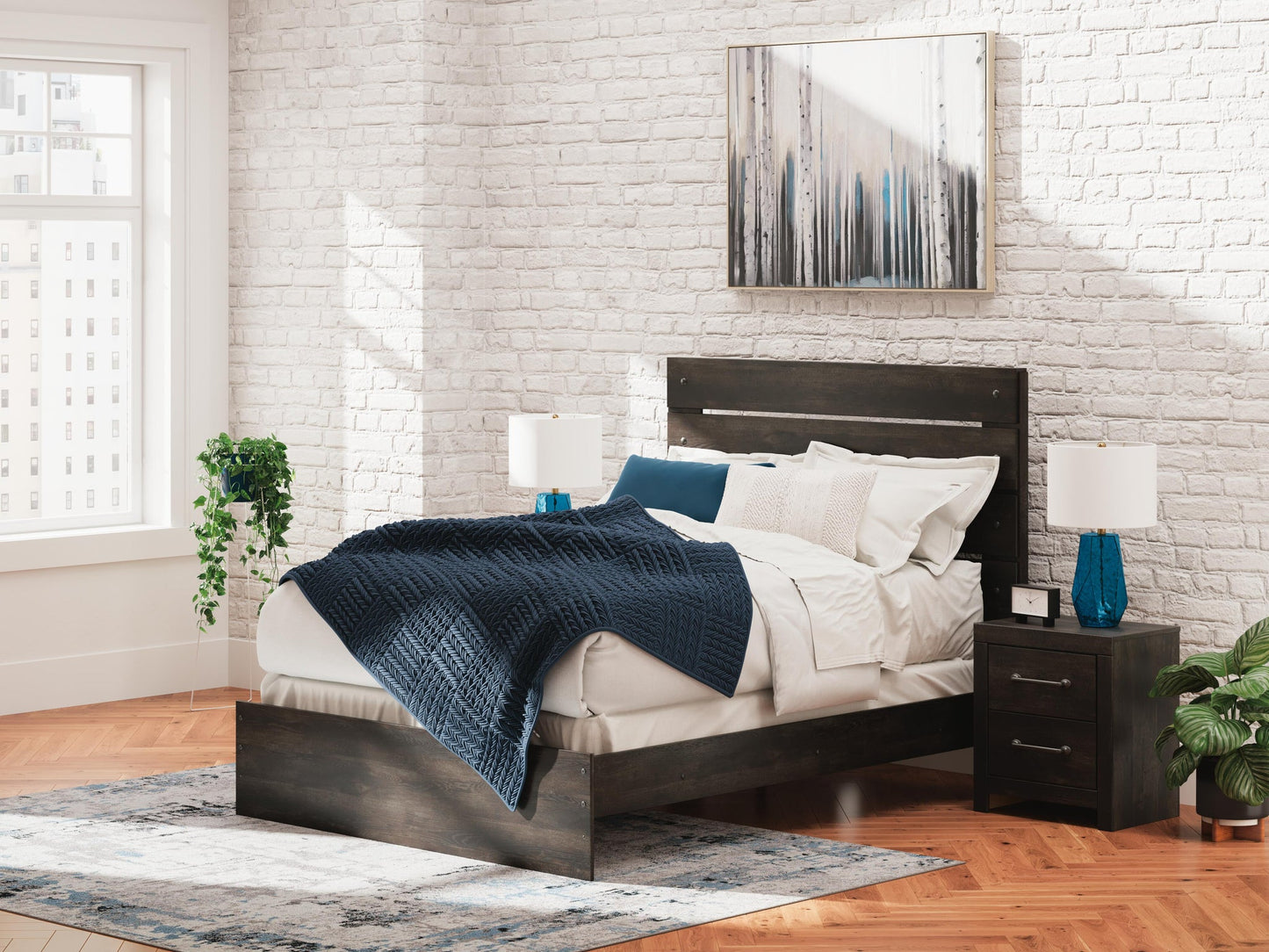 Delmorta Queen Panel Bed, Dresser, Mirror, Chest and Nightstand