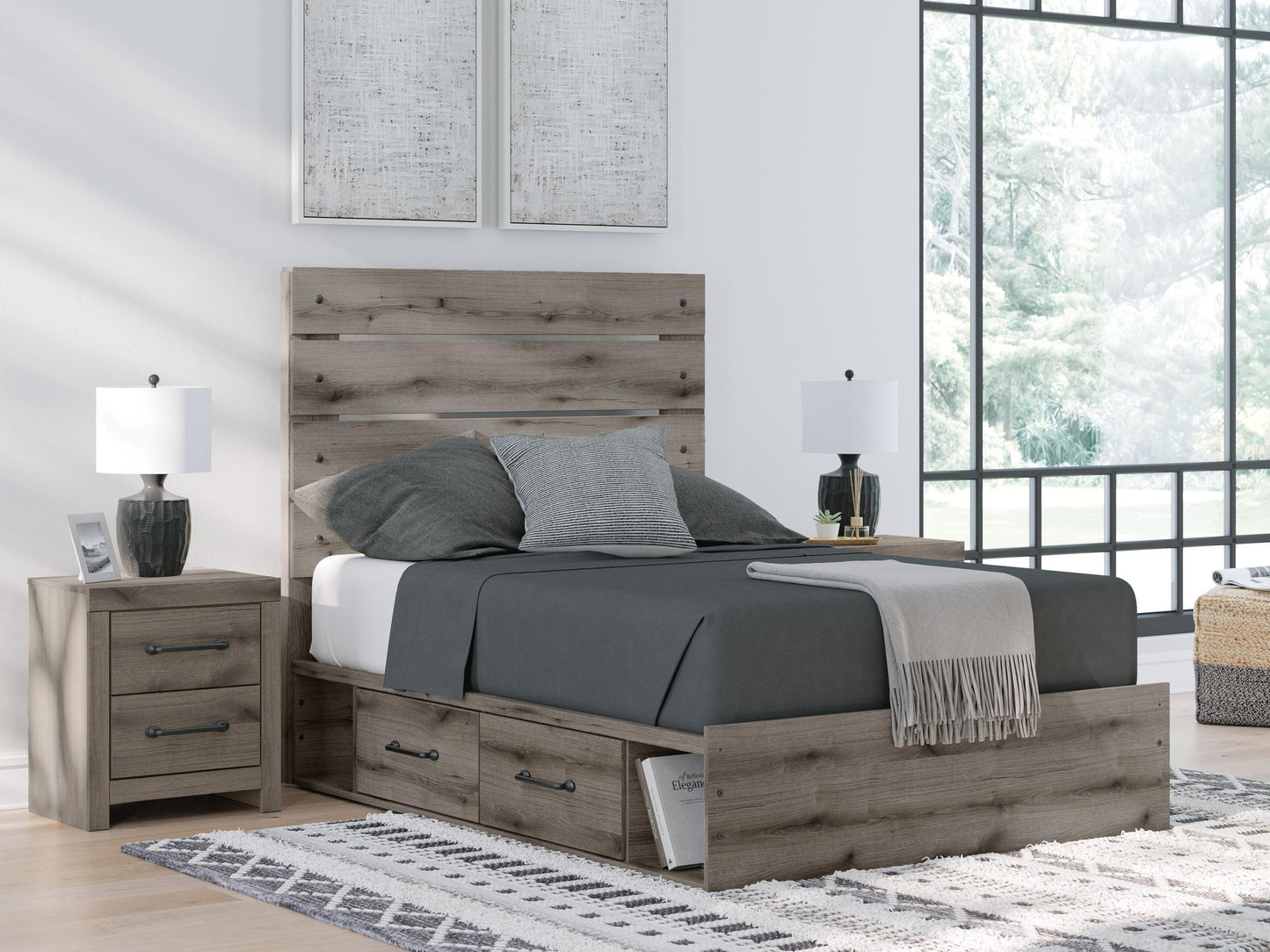 Urbanoore Full Panel Storage Bed, Dresser, Mirror, Chest and Nightstand