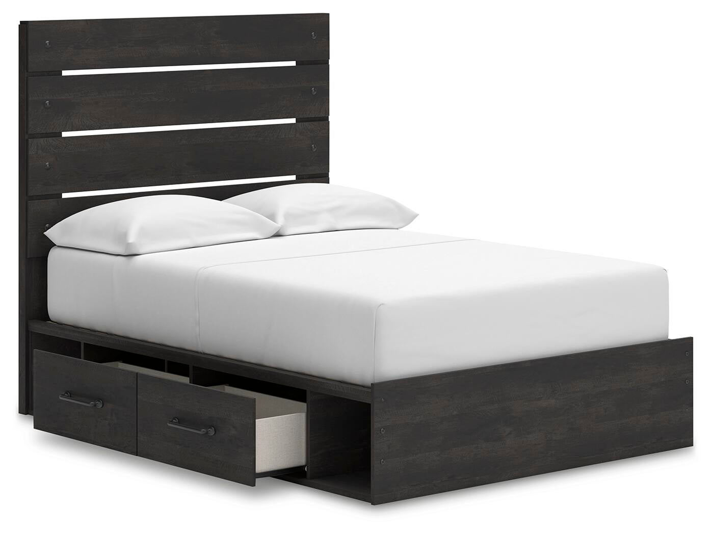 Delmorta Full Panel Storage Bed, Dresser, Mirror and Nightstand