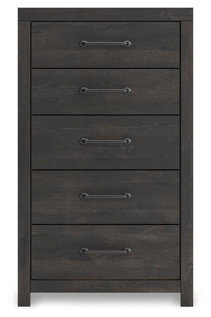 Delmorta Twin Panel Storage Bed, Dresser, Mirror, Chest and Nightstand