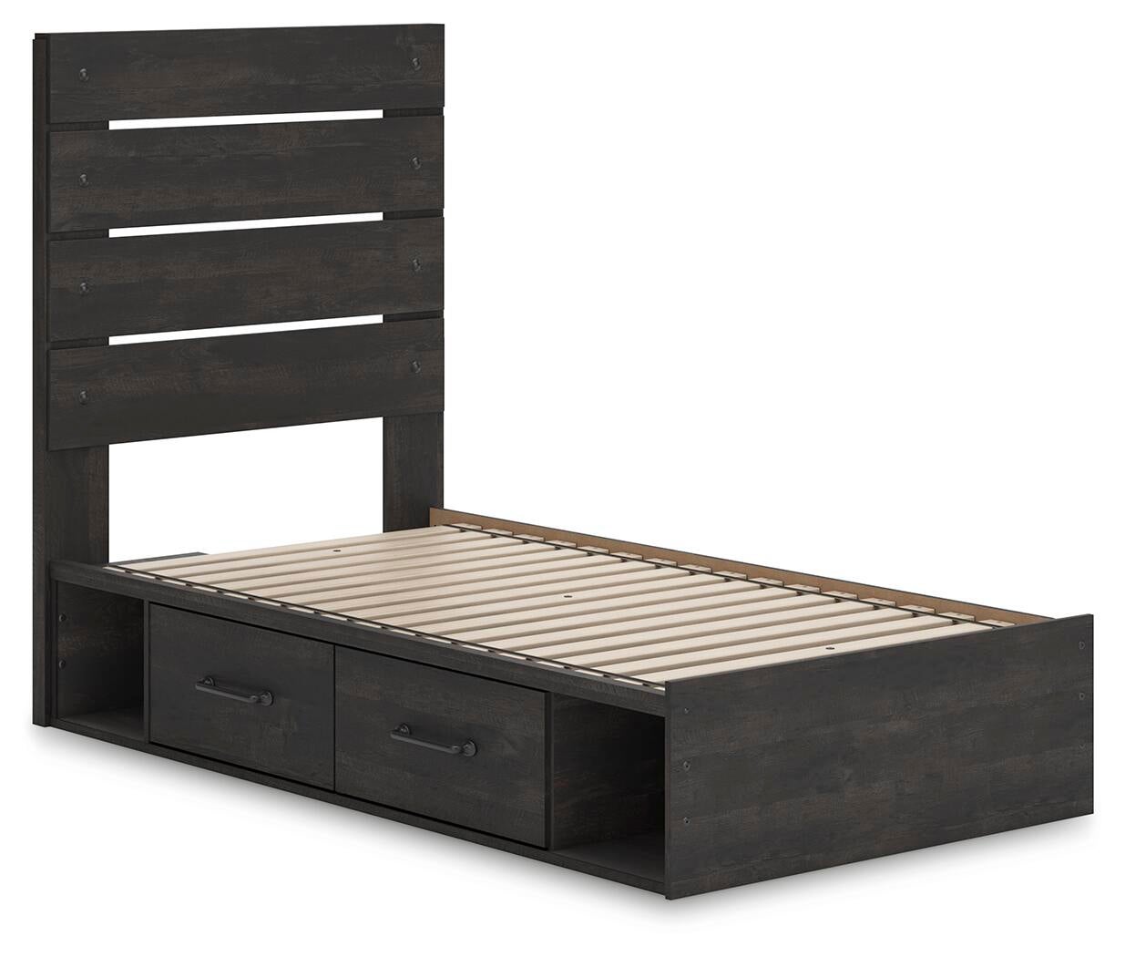 Delmorta Twin Panel Storage Bed, Dresser and Mirror