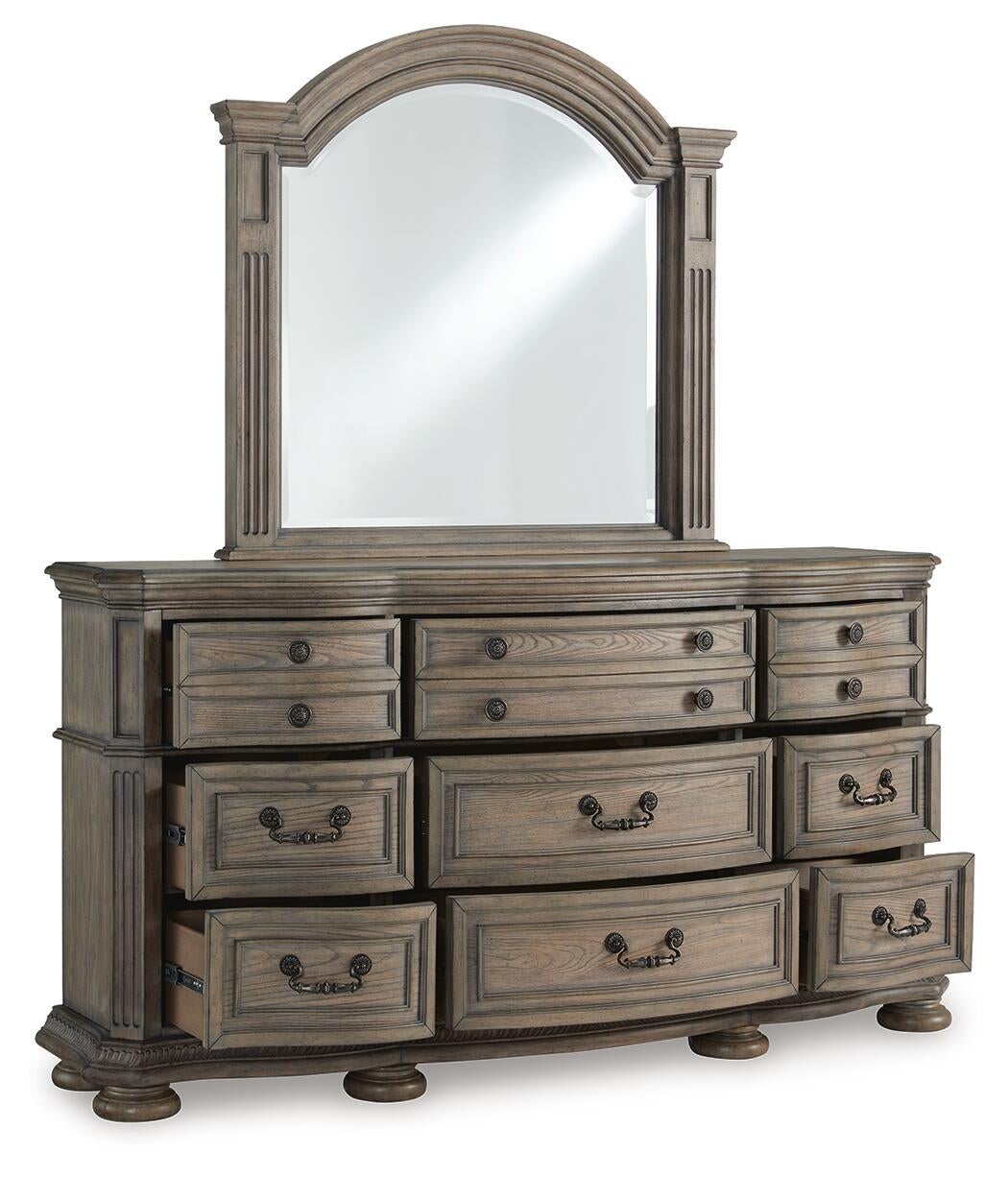 Ardenfield King Upholstered Sleigh Bed, Dresser and Mirror