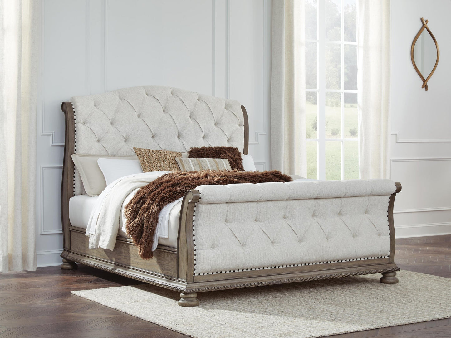 Ardenfield King Upholstered Sleigh Bed, Dresser and Mirror