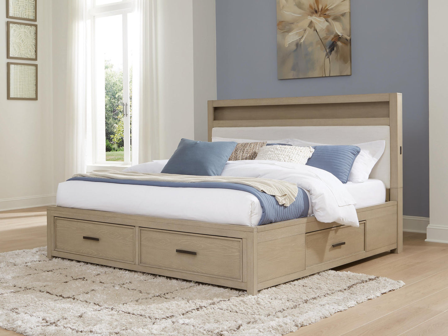 Calmoro Queen Bookcase Bed with Mirrored Dresser