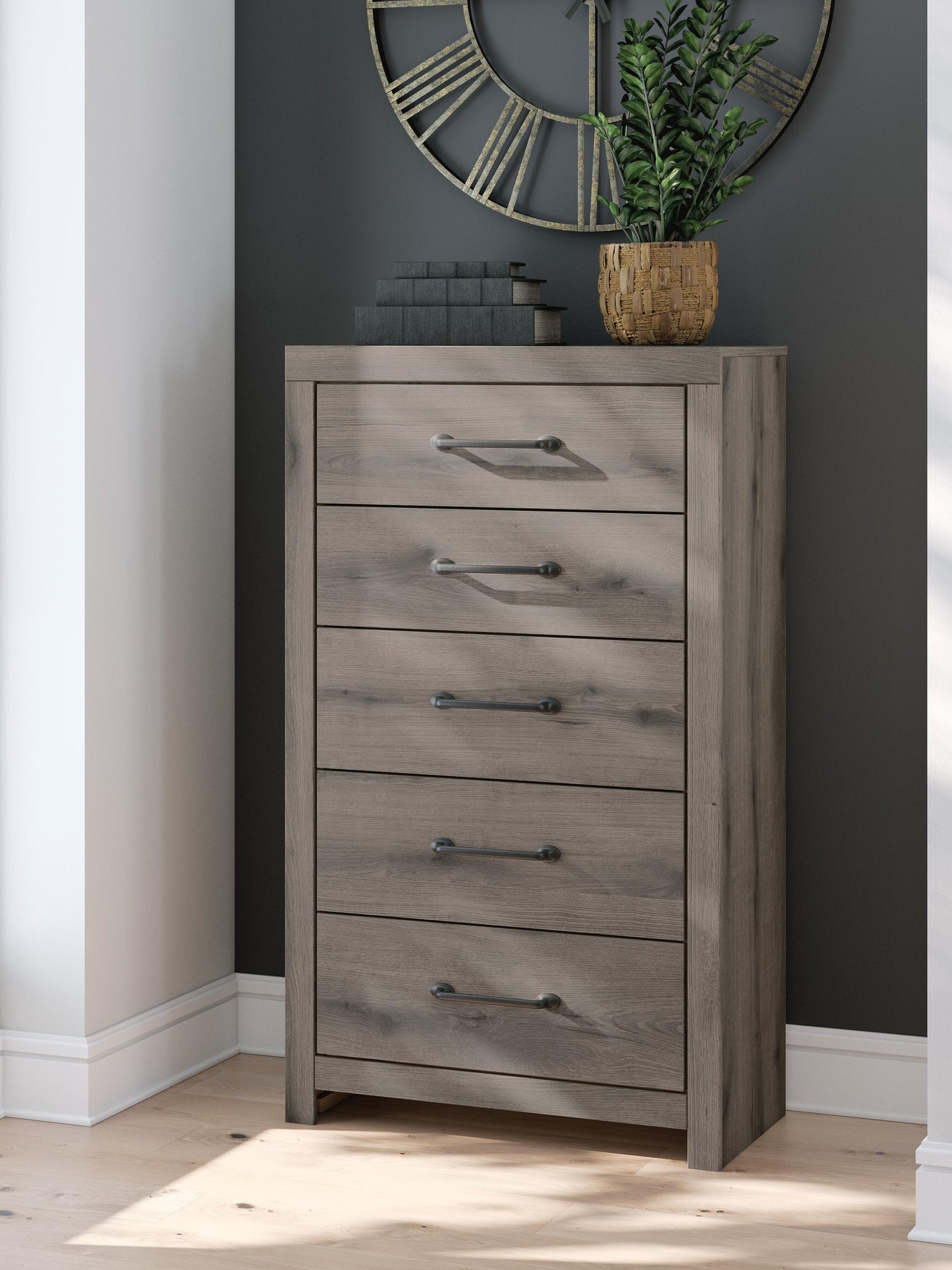 Urbanoore Queen Panel Bed, Dresser, Mirror, Chest and Nightstand