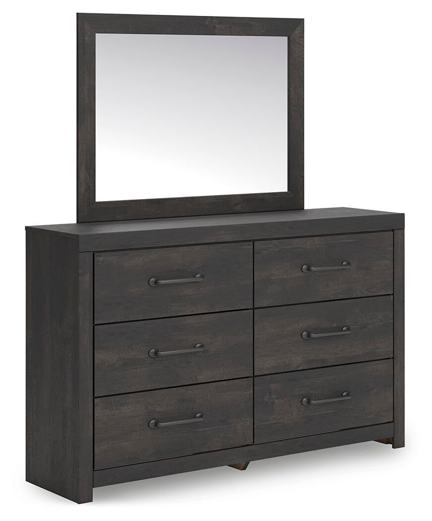 Delmorta Twin Panel Bed with Storage, Dresser and Mirror