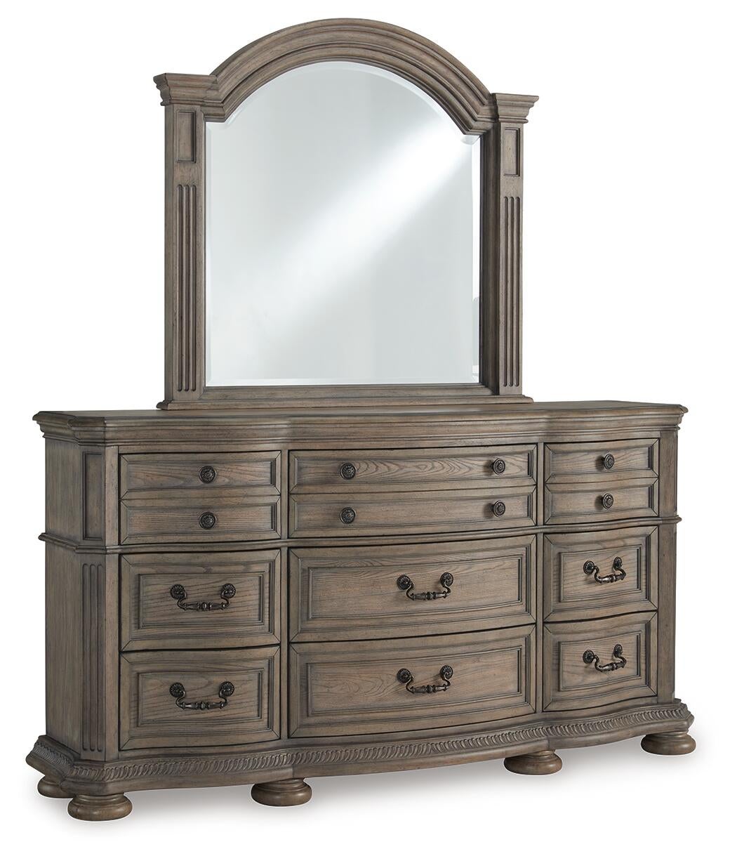 Ardenfield Queen Upholstered Sleigh Bed, Dresser, Mirror and Nightstand