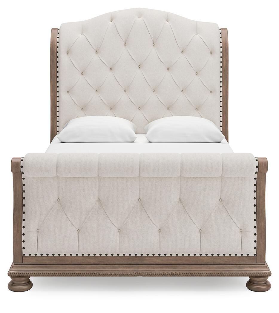 Ardenfield Queen Upholstered Sleigh Bed, Dresser, Mirror and Nightstand