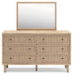 Cielden Full Upholstered Bed with Roll Slats, Dresser, Mirror, Chest and Nightstand