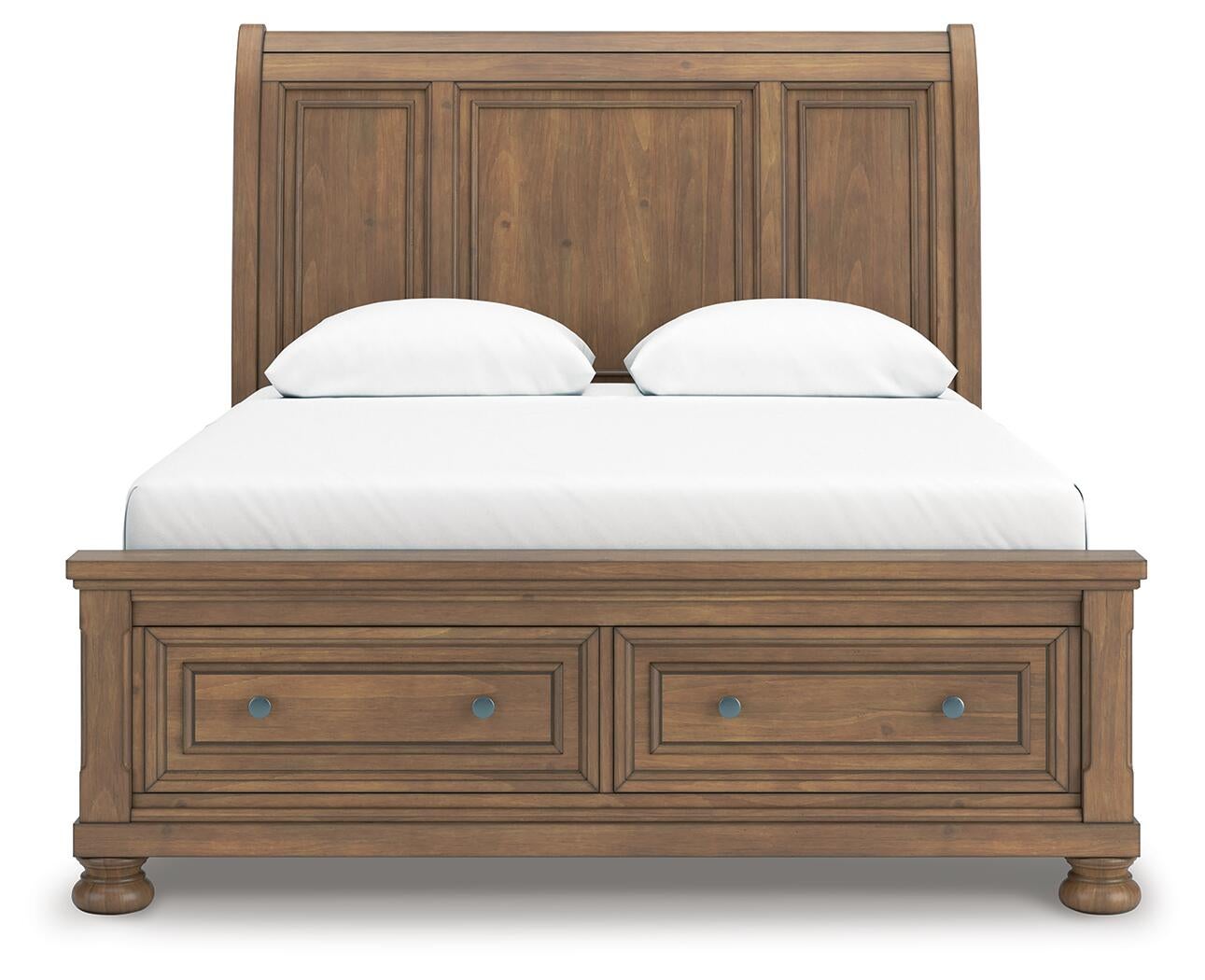 Vandenmore Queen Storage Sleigh Bed with Mirrored Dresser, Chest and Nightstand