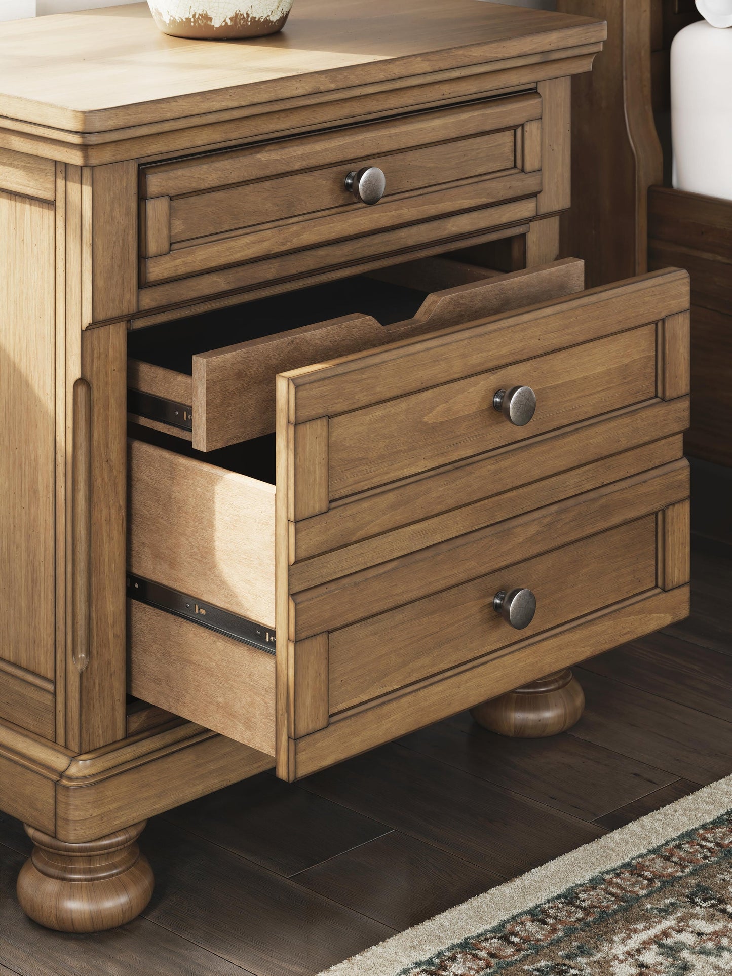 Vandenmore Queen Storage Sleigh Bed with Mirrored Dresser, Chest and Nightstand