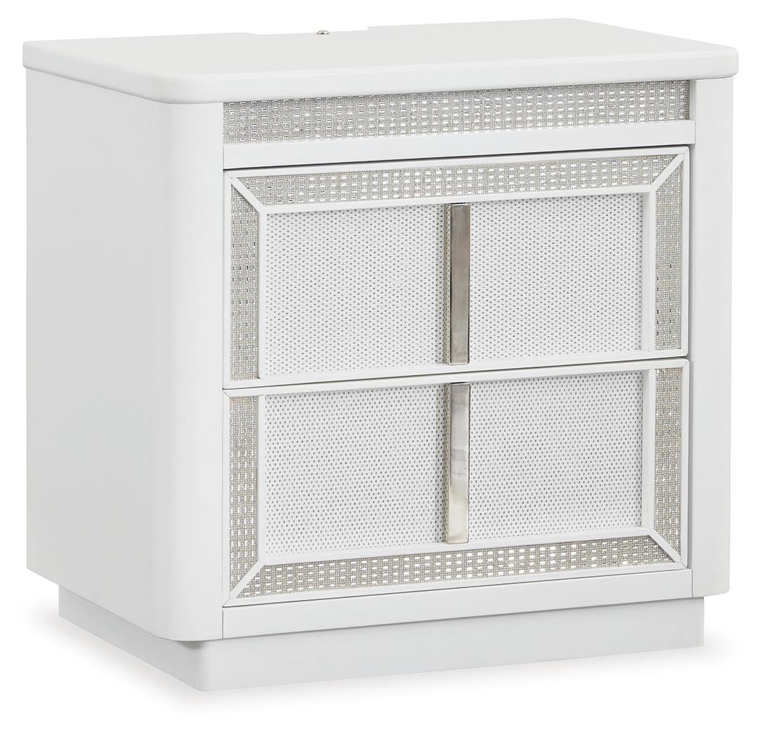 Chalanna King Upholstered Storage Bed, Dresser, Mirror and Nightstand