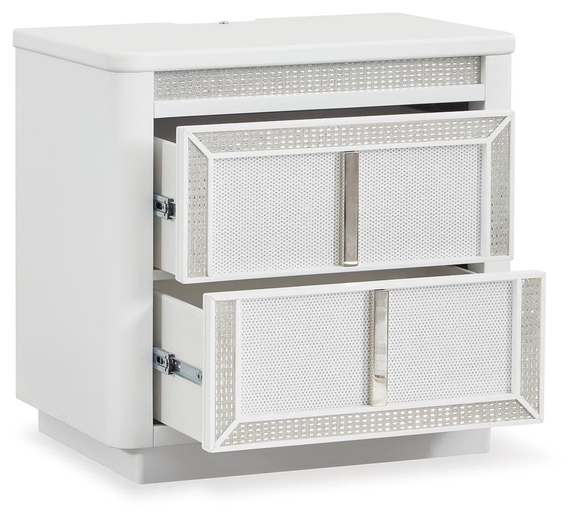 Chalanna King Upholstered Storage Bed, Dresser, Mirror and Nightstand