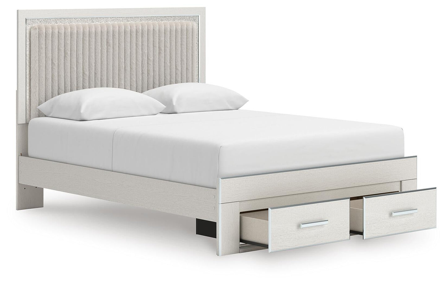 Birmonton Queen Upholstered Panel Platform Storage Bed, Dresser, Mirror and Nightstand