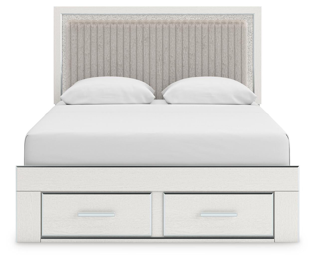 Birmonton Queen Upholstered Panel Platform Storage Bed, Dresser, Mirror and Nightstand