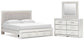 Birmonton King Upholstered Panel Platform Storage Bed, Dresser and Mirror