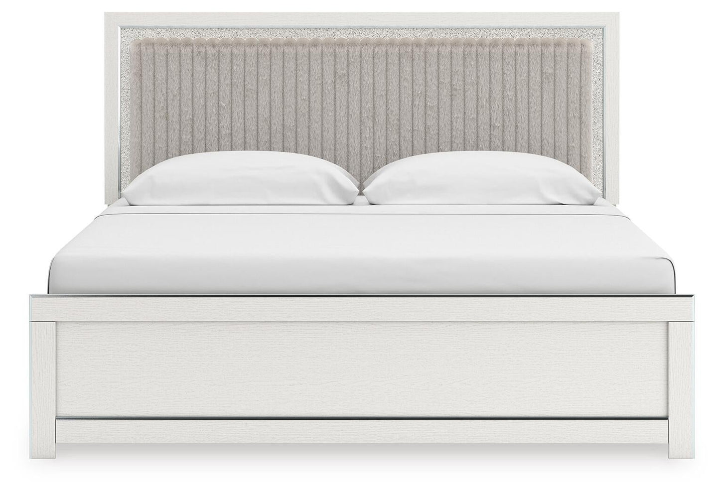 Birmonton King Upholstered Panel Platform Bed, Dresser, Mirror and Nightstand