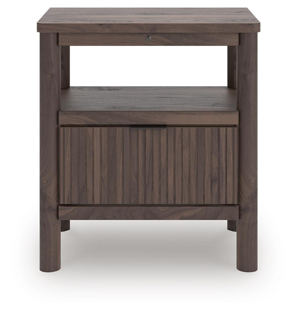 Cadmori King Upholstered Panel Bed, Dresser, Mirror, Chest and Nightstand