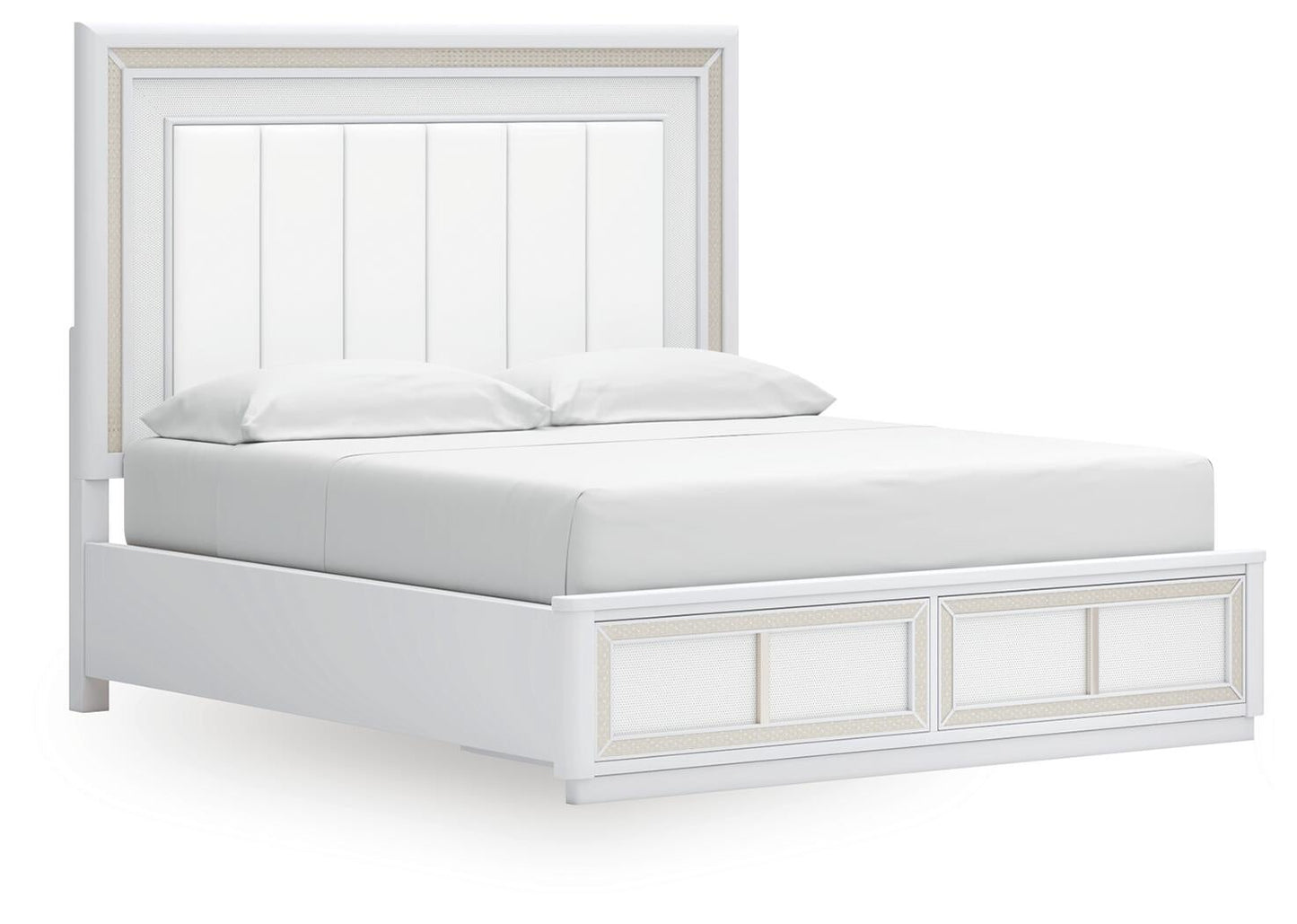 Chalanna California King Upholstered Storage Bed, Dresser, Mirror and Nightstand