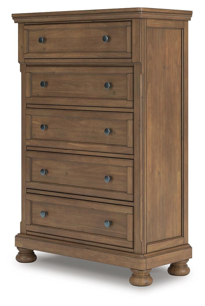 Vandenmore King Panel Bed with Mirrored Dresser, Chest and Nightstand