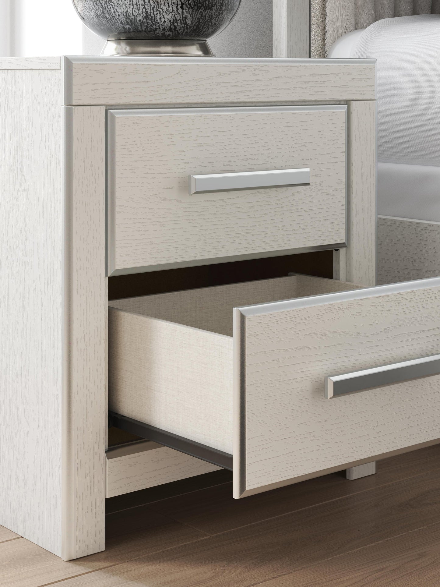 Birmonton Queen Upholstered Panel Platform Bed, Dresser, Mirror, Chest and Nightstand