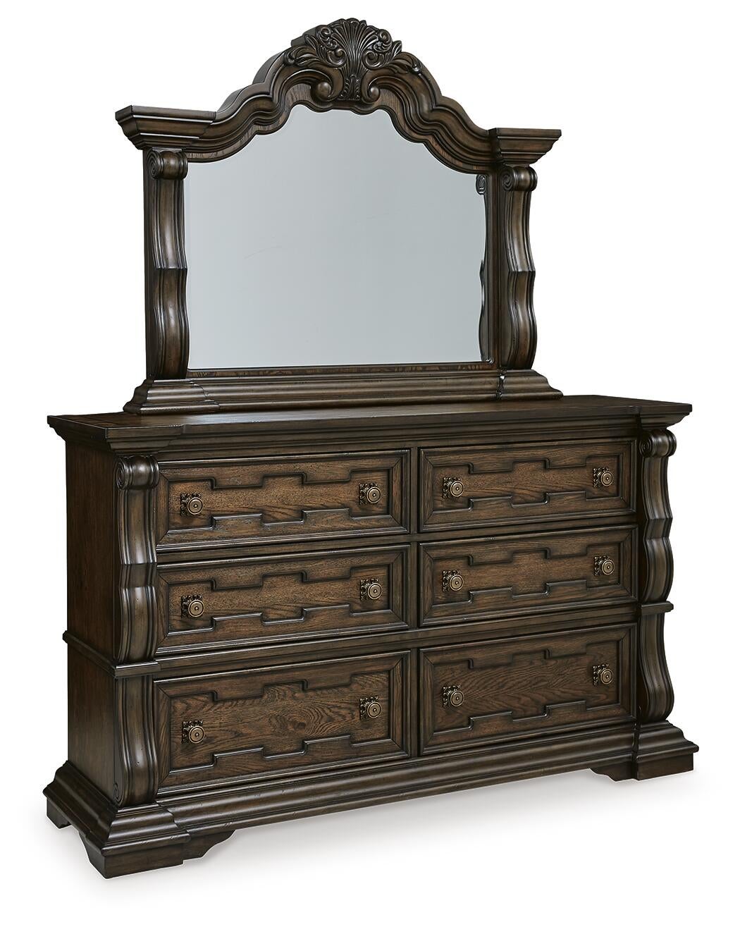 Maylee California King Canopy Bed, Dresser, Mirror and Nightstand