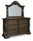 Maylee California King Canopy Bed, Dresser, Mirror and Nightstand