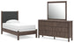 Cadmori Twin Upholstered Panel Bed, Dresser and Mirror