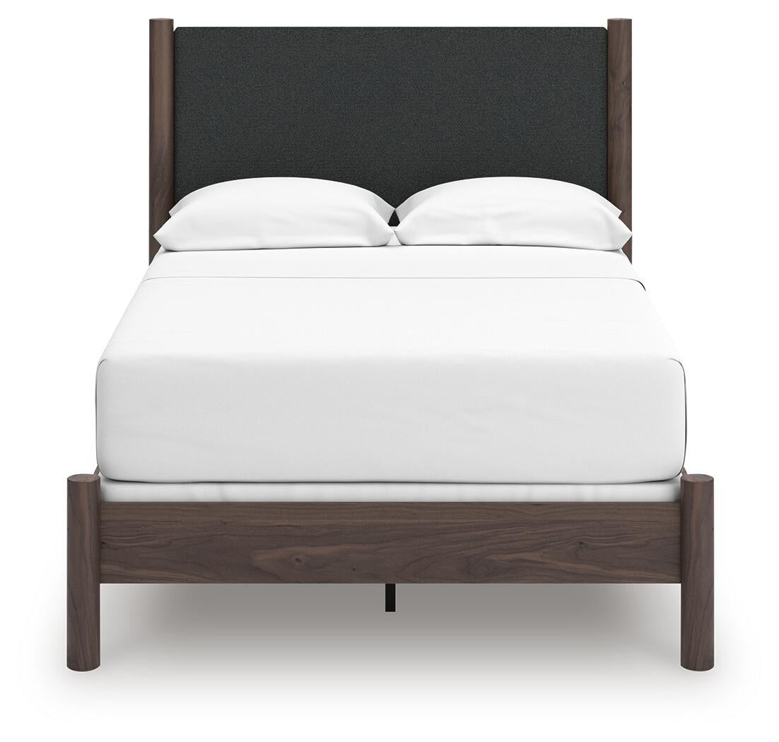 Cadmori Full Upholstered Panel Bed, Dresser and Mirror